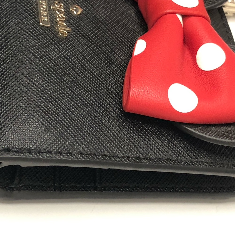 Kate Spade Disney Minnie Mouse Bow Adalyn Leather Bifold Compact Wallet Black - Picture 5 of 16